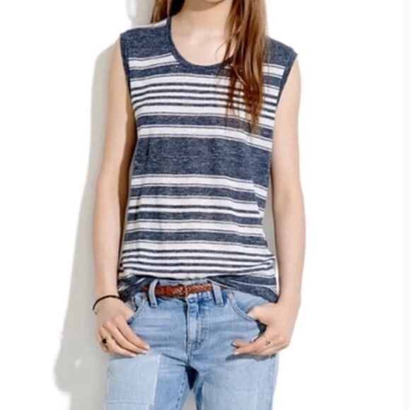 Madewell • bundle 2 tanks knit sleeveless grey white muscle twist linen viscose - Picture 2 of 12